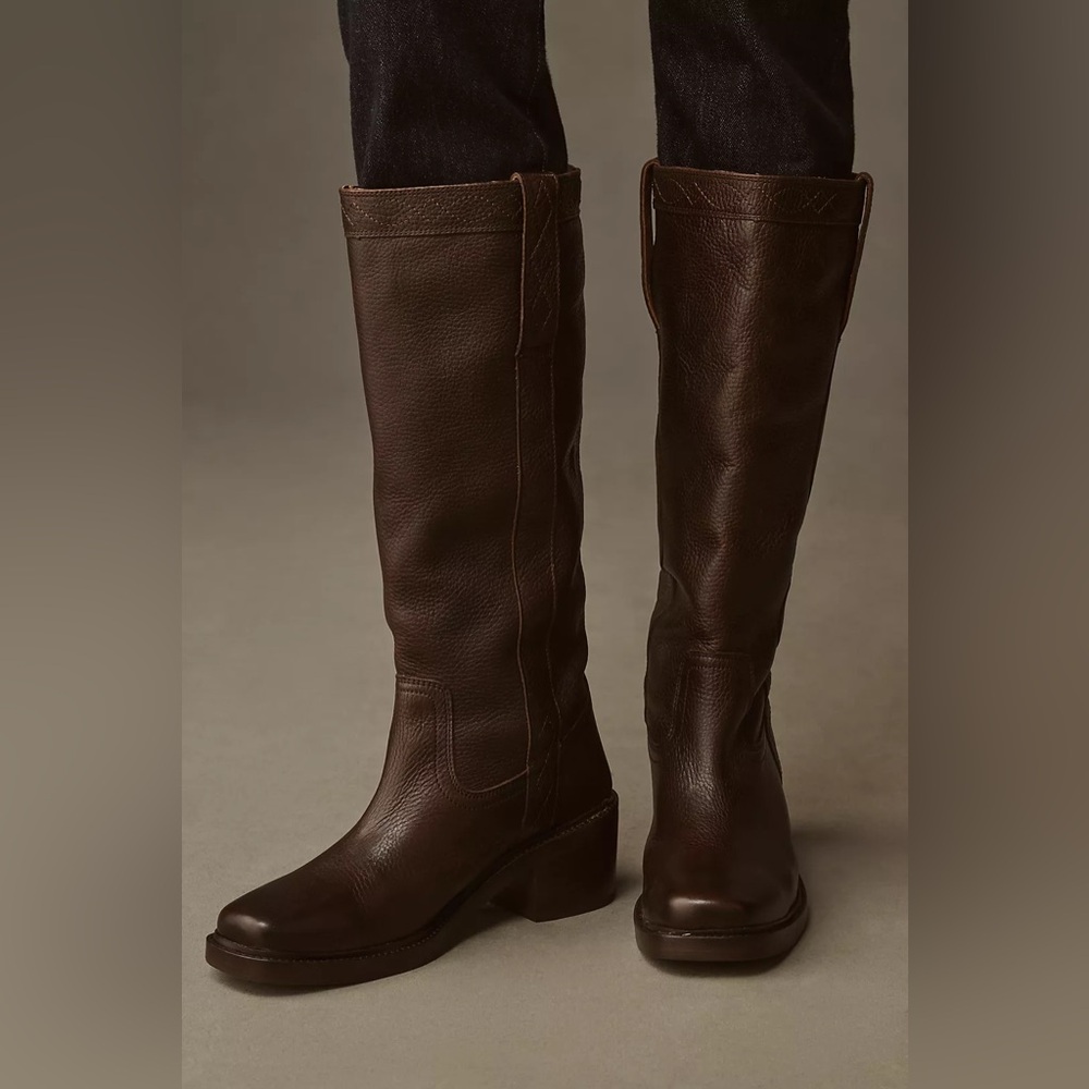 New Frye Kate WIDE CALF Pull On Boots Dark Brown Anthropologie